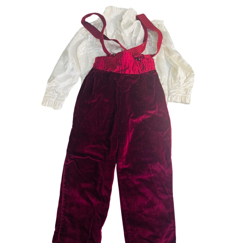 vintage carters 2 piece outfit silk/velvet overalls adorable christmas